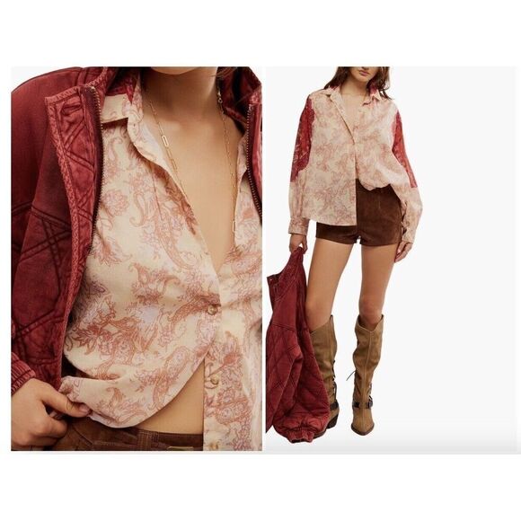 New Free People  Rosebud Paisley Print Cotton Button-Up Shirt Blouse Size Small - Picture 1 of 6